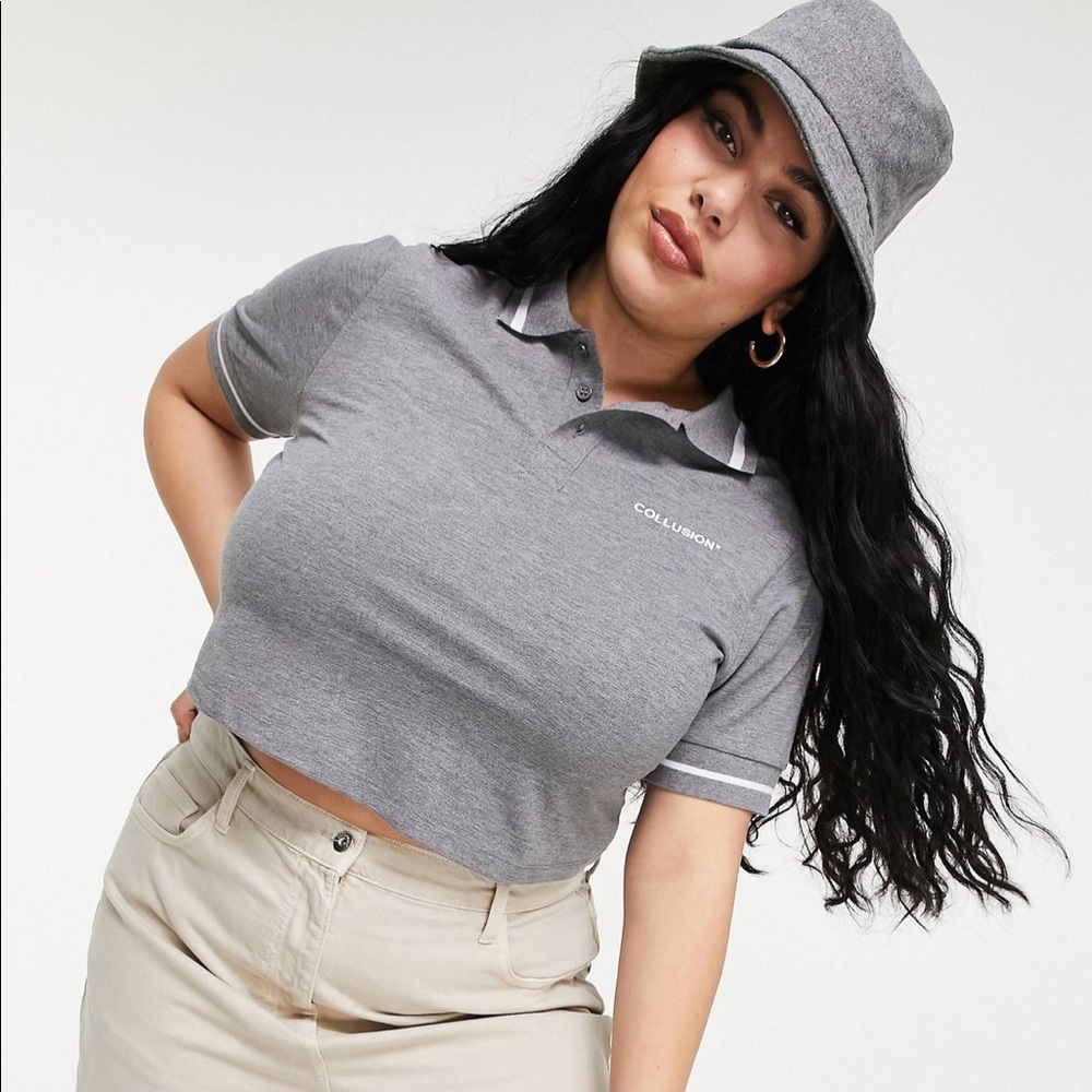 COLLUSION Plus crop polo in gray